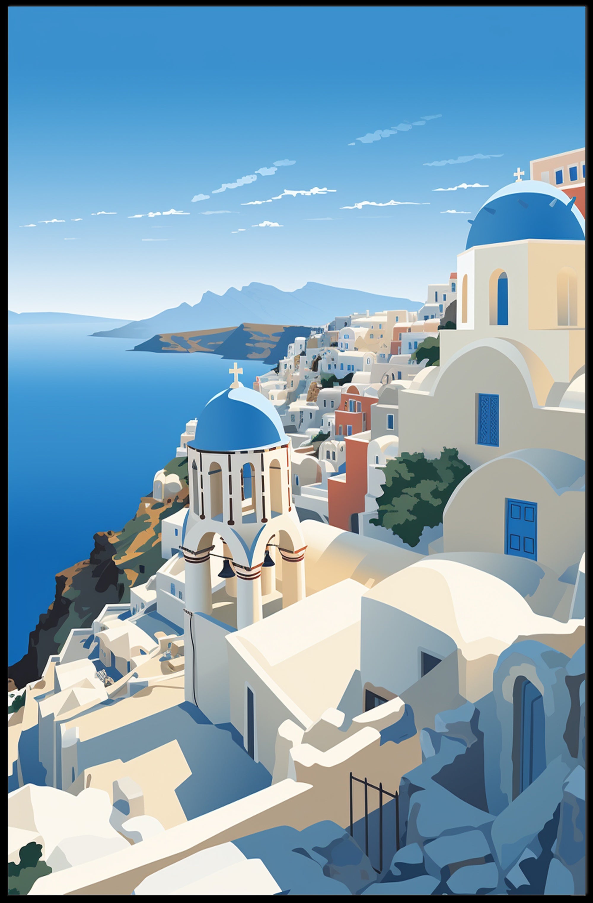 Santorini Coastal Village Travel Poster PosterGoat