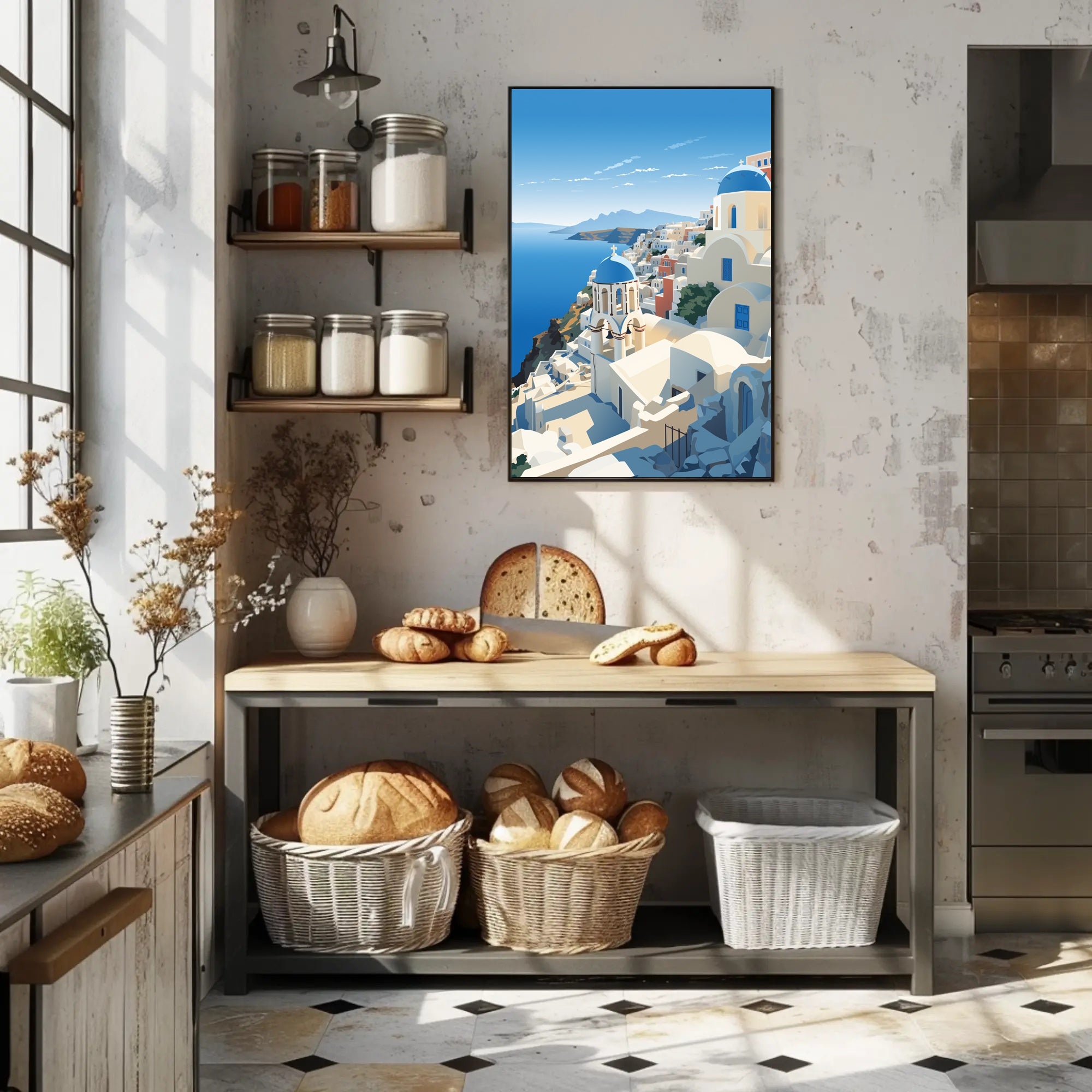 Santorini Coastal Village Travel Poster PosterGoat