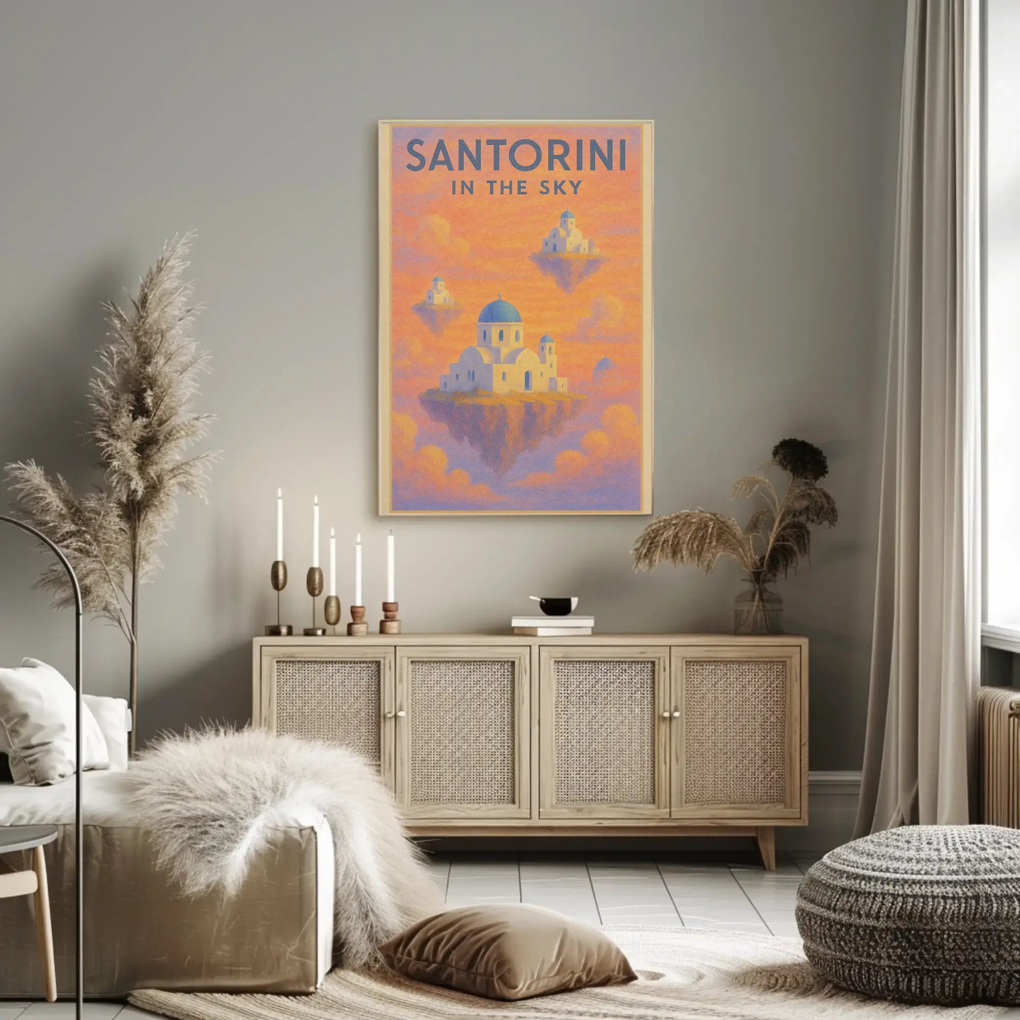 Santorini Dreamscape Surreal Travel Poster PosterGoat