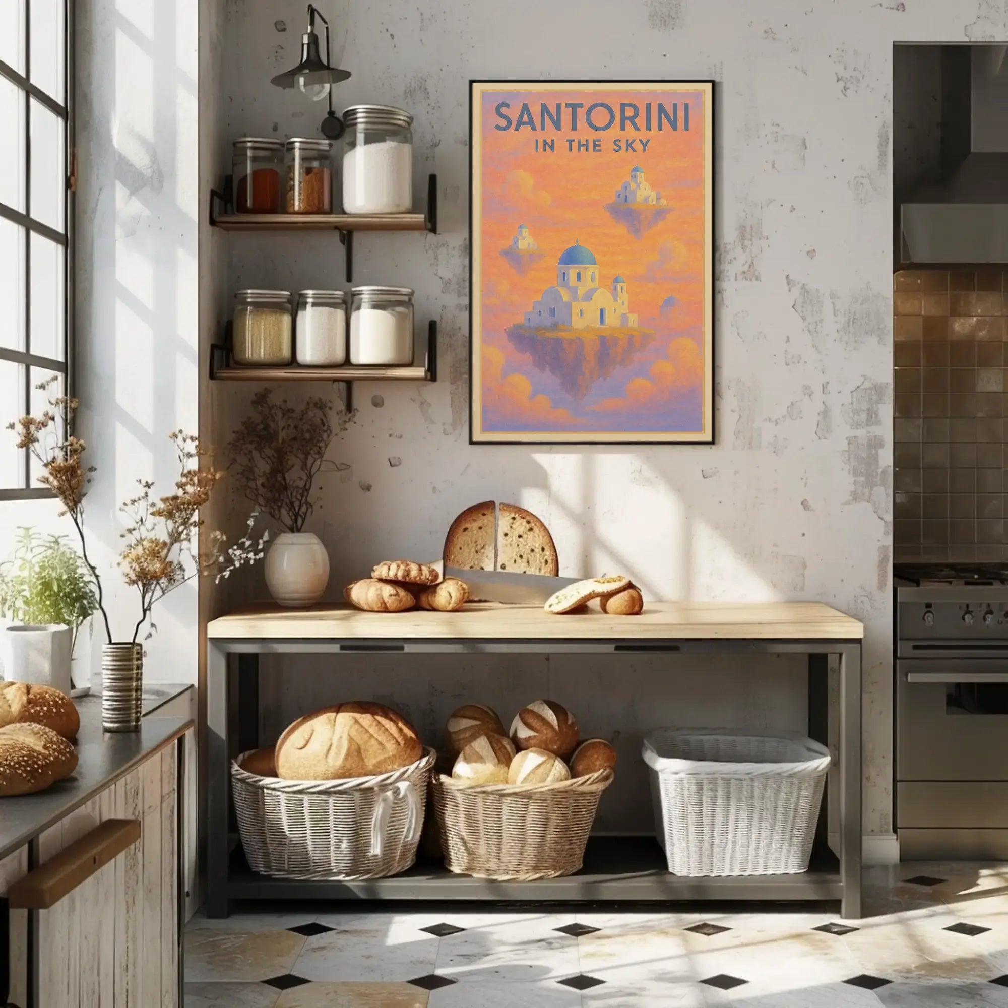 Santorini Dreamscape Surreal Travel Poster PosterGoat