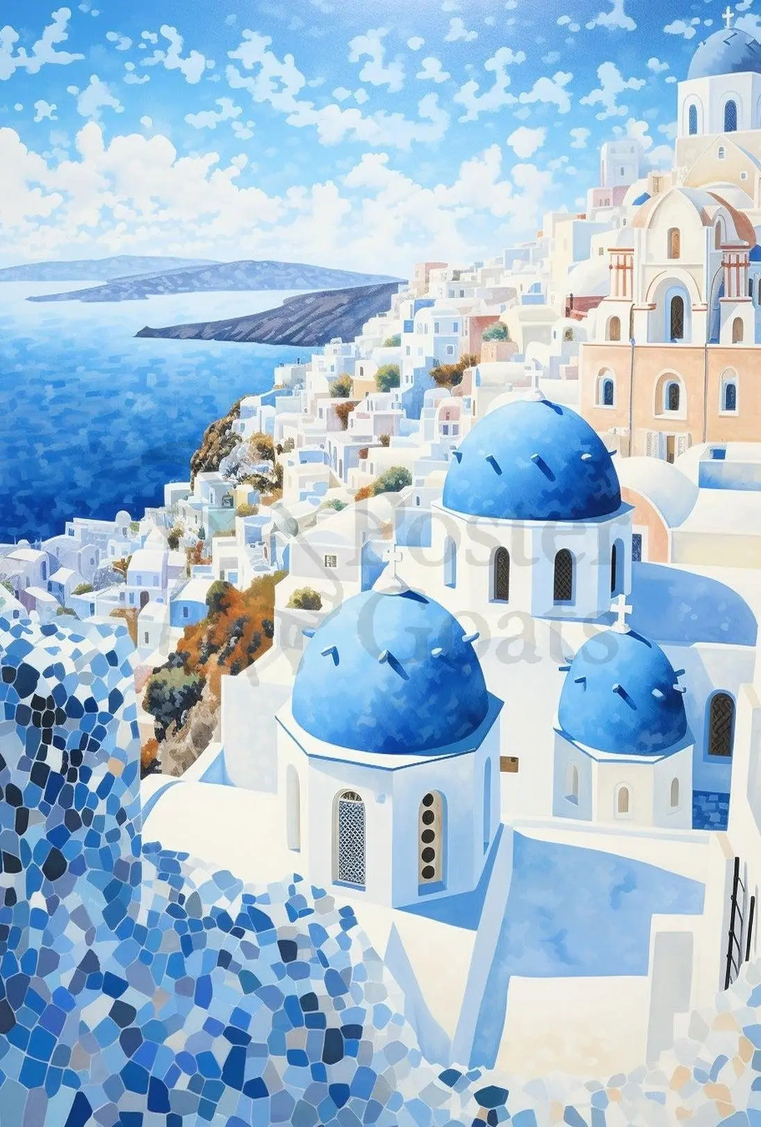 Santorini-Inspired Coastal Beauty Travel Poster PosterGoat