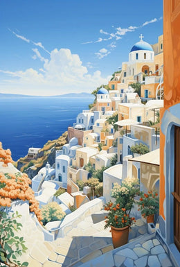 Santorini-Inspired Coastal Serenity Travel Poster PosterGoat