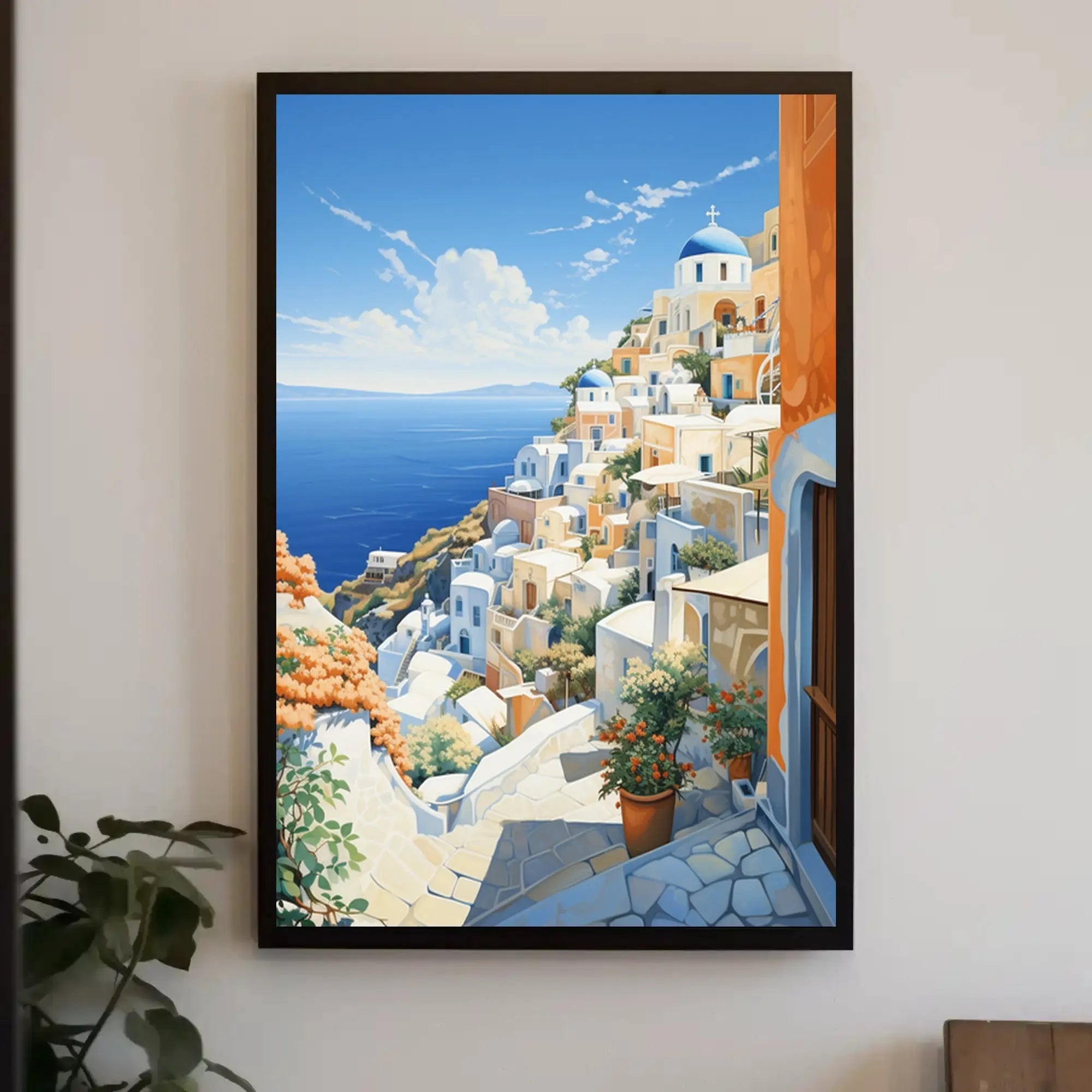 Santorini-Inspired Coastal Serenity Travel Poster PosterGoat