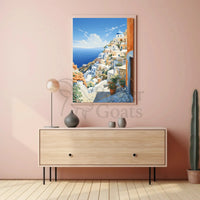Santorini-Inspired Coastal Serenity Travel Poster PosterGoat