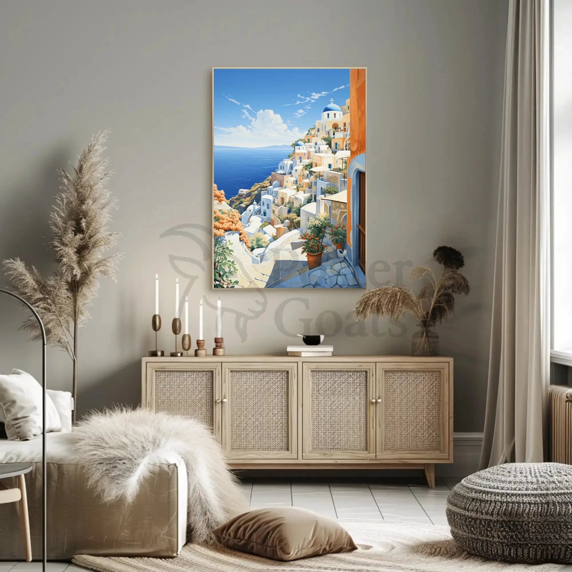 Santorini-Inspired Coastal Serenity Travel Poster PosterGoat