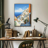 Santorini-Inspired Coastal Serenity Travel Poster PosterGoat