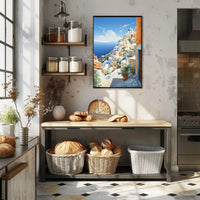 Santorini-Inspired Coastal Serenity Travel Poster PosterGoat