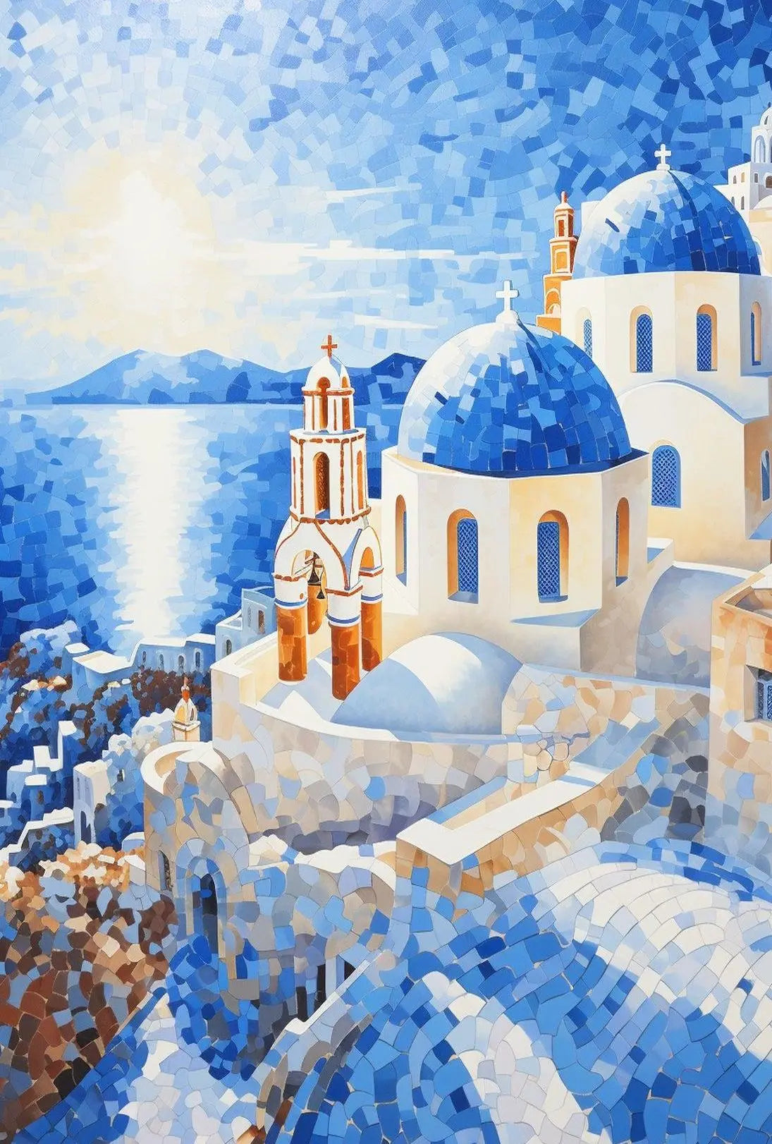 Santorini Mosaic Sunset Travel Poster PosterGoat