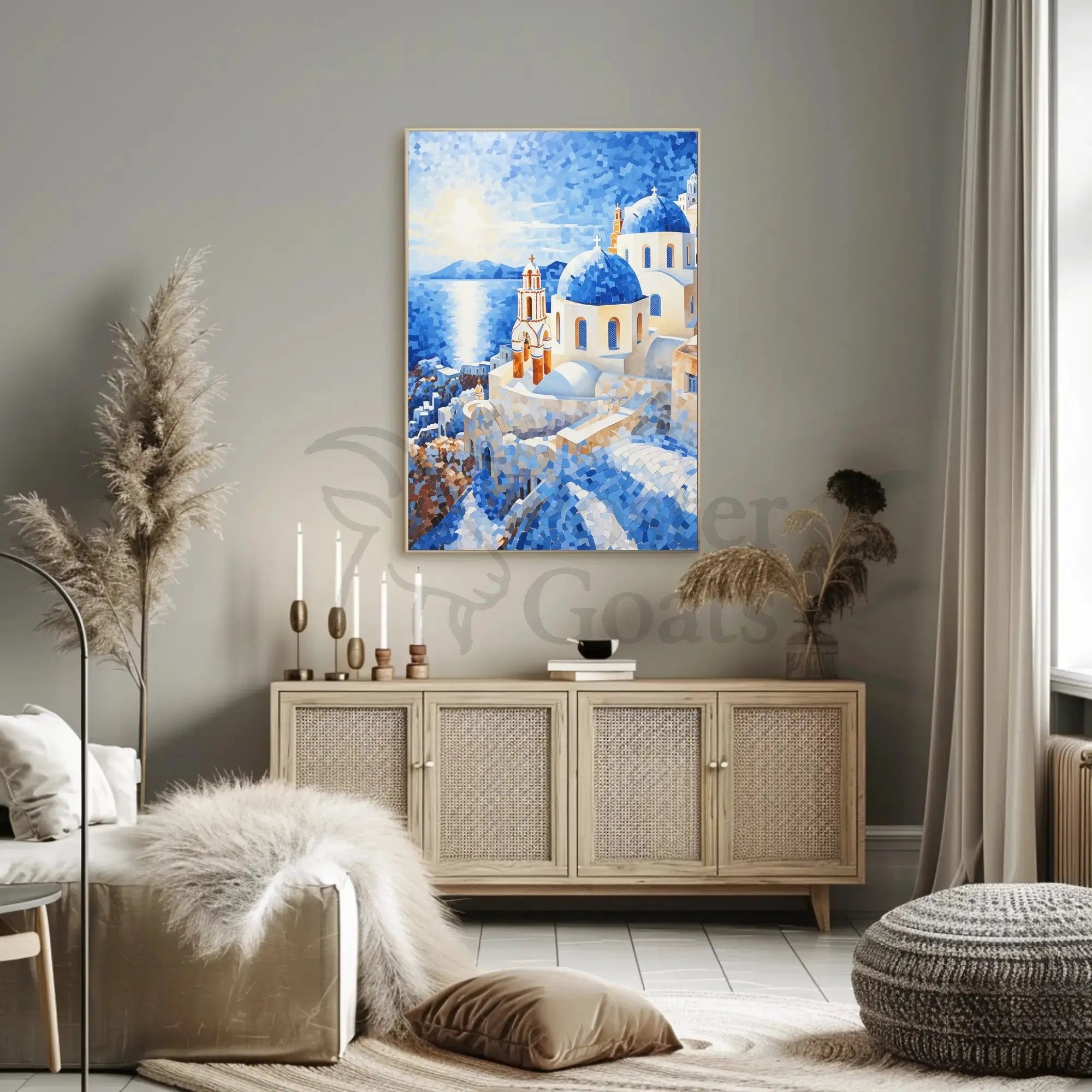 Santorini Mosaic Sunset Travel Poster PosterGoat