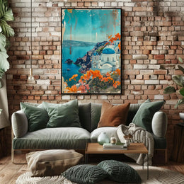 Santorini Scenic Coastal Travel Poster PosterGoat