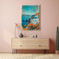 Santorini Scenic Coastal Travel Poster PosterGoat