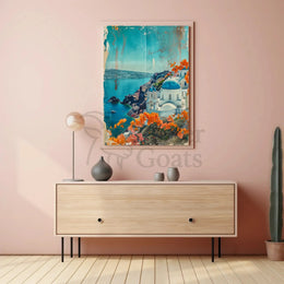 Santorini Scenic Coastal Travel Poster PosterGoat