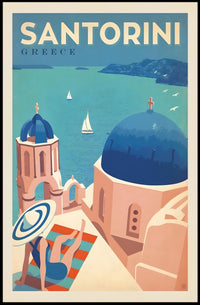 Santorini Scenic View Vintage Travel Poster PosterGoat