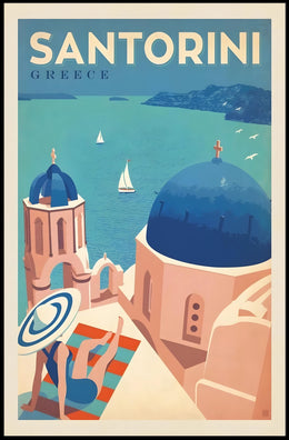 Santorini Scenic View Vintage Travel Poster PosterGoat