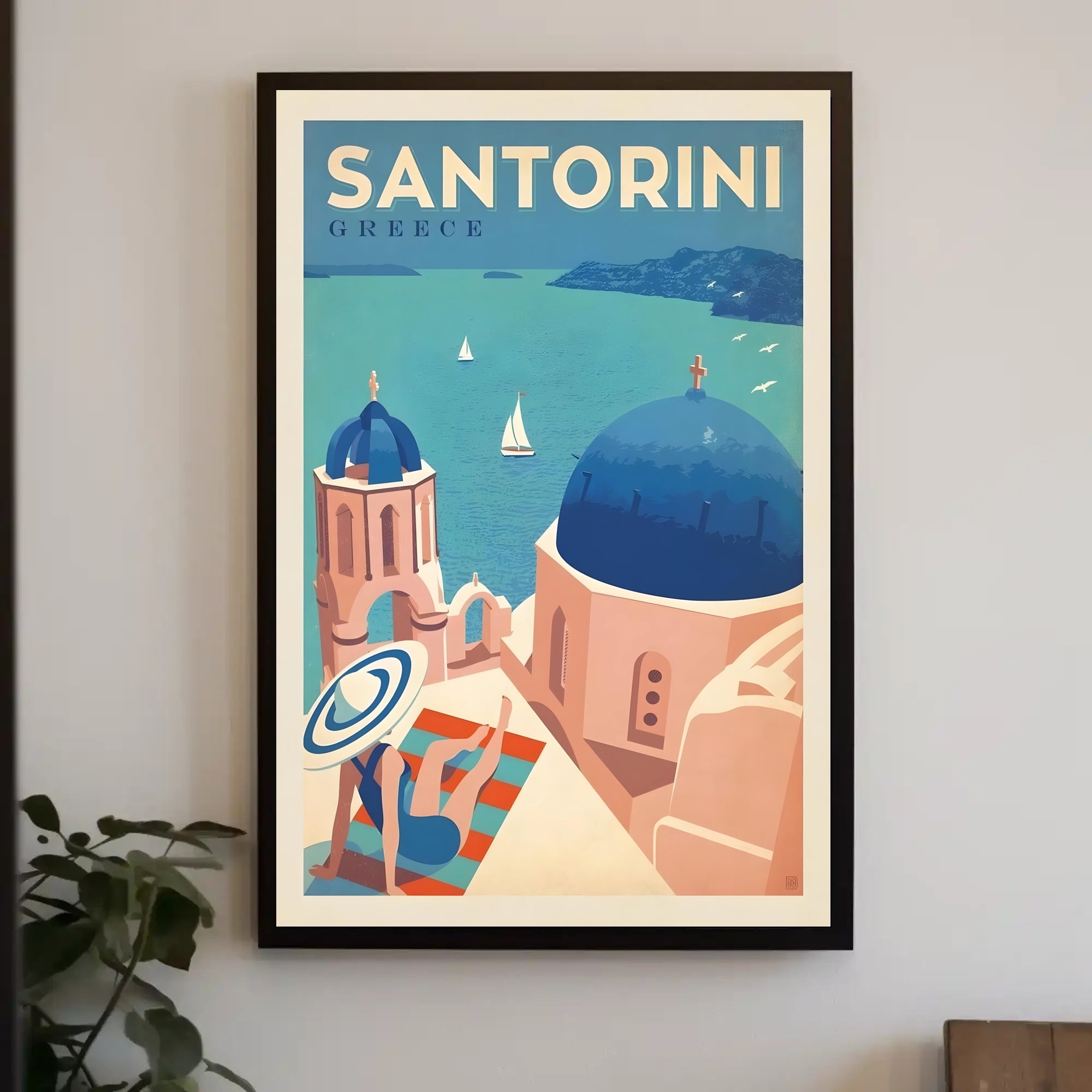 Santorini Scenic View Vintage Travel Poster PosterGoat