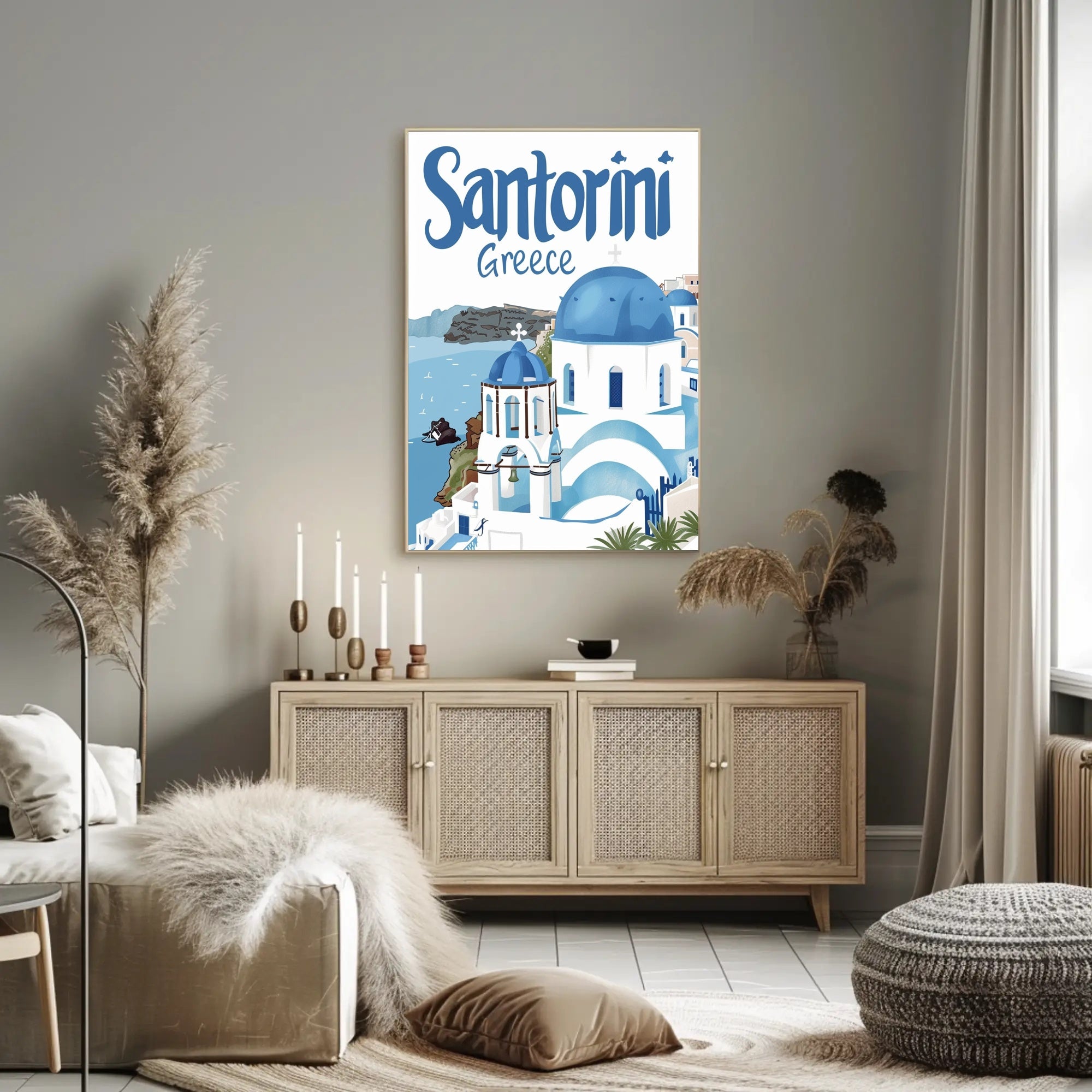 Santorini Serenity: Grecian Beauty in Travel Poster PosterGoat