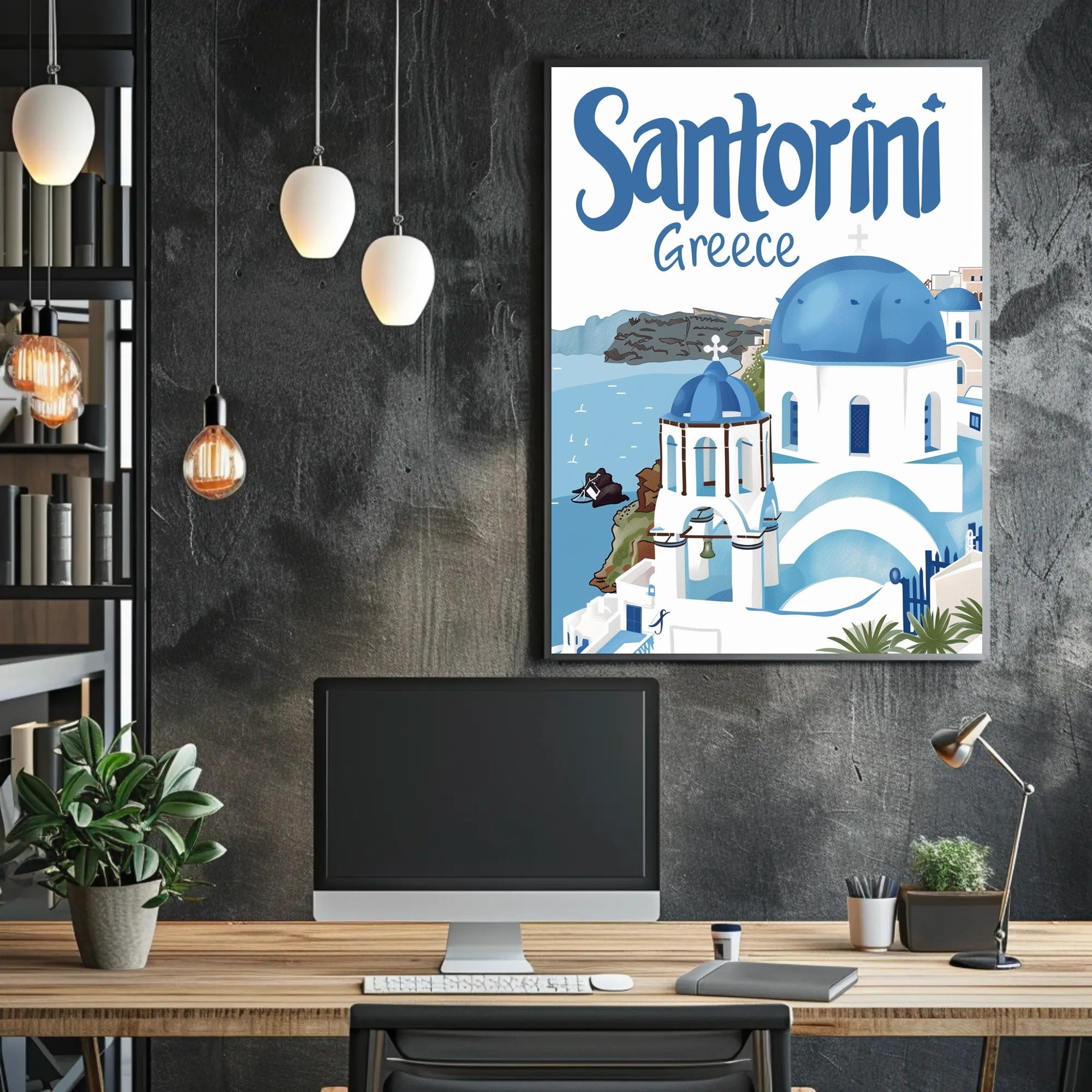 Santorini Serenity: Grecian Beauty in Travel Poster PosterGoat