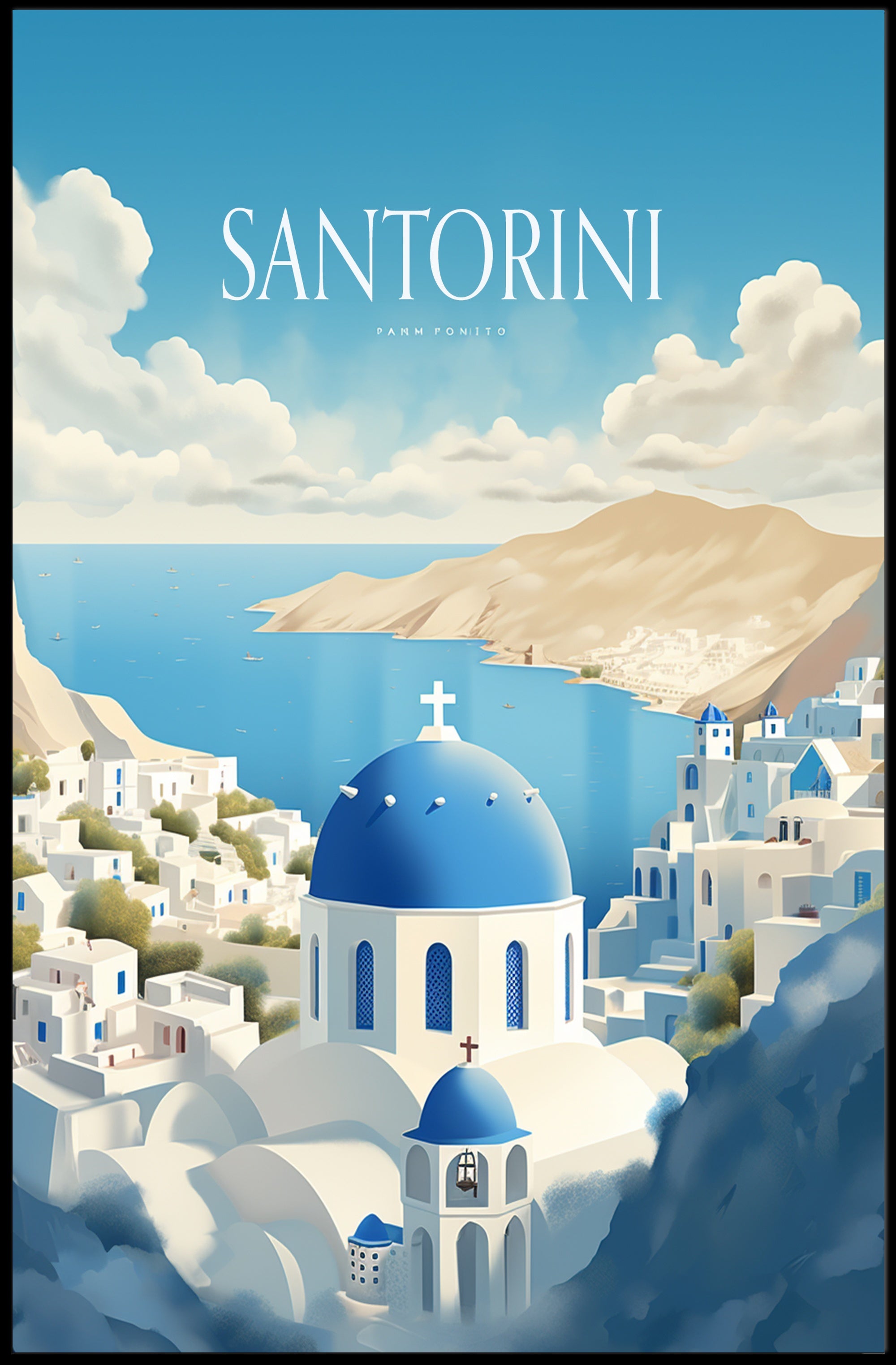 Santorini Serenity: Greek Travel Poster PosterGoat