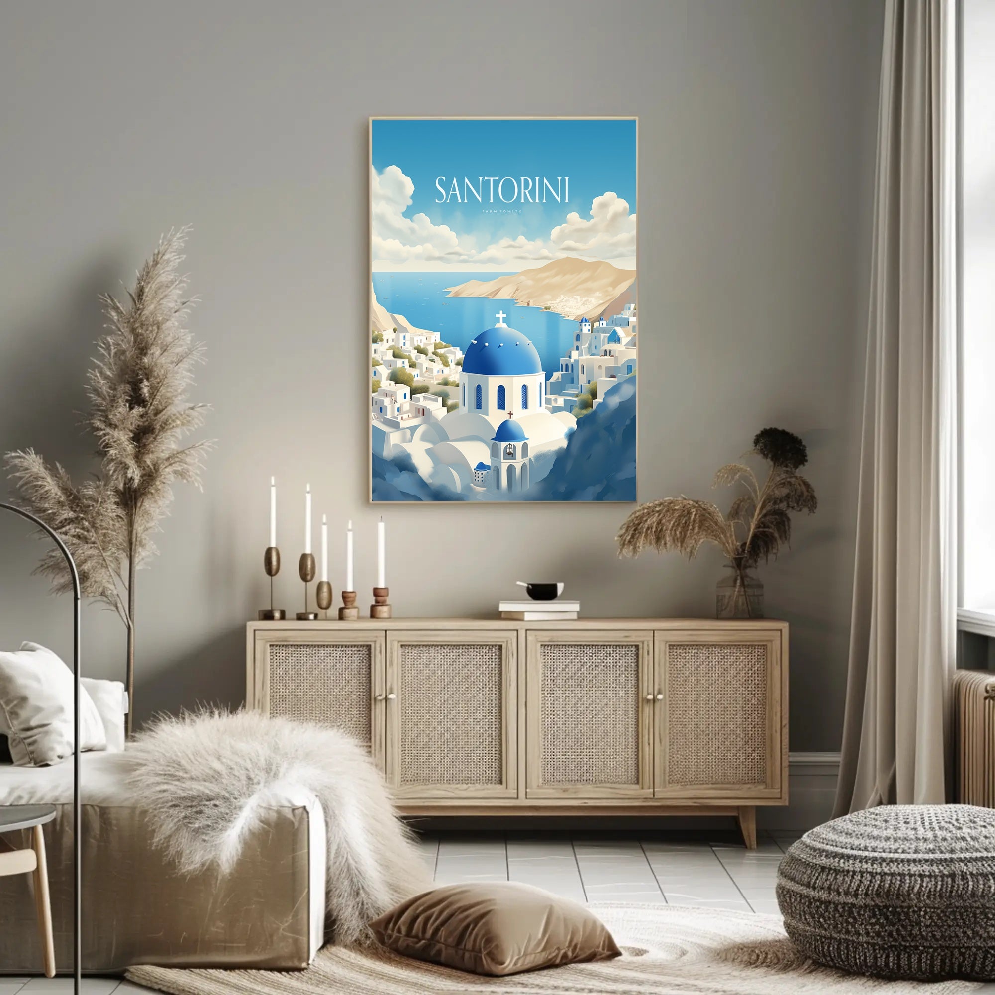 Santorini Serenity: Greek Travel Poster PosterGoat