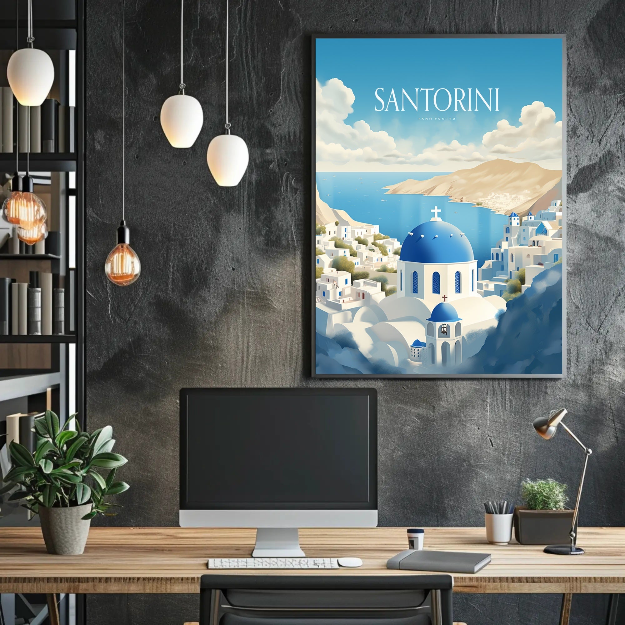 Santorini Serenity: Greek Travel Poster PosterGoat