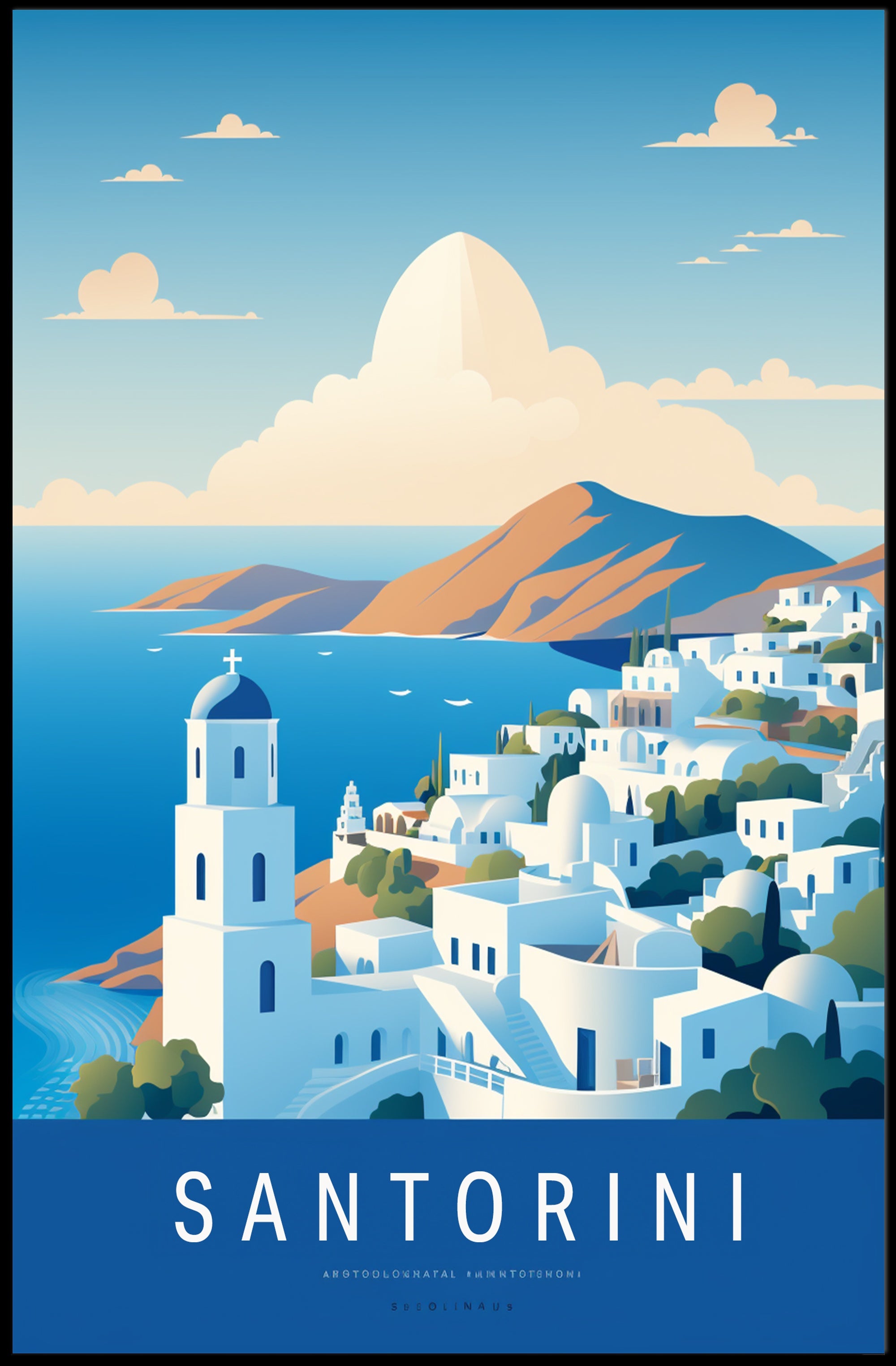 Santorini Serenity: Modern Minimalist Travel Poster PosterGoat