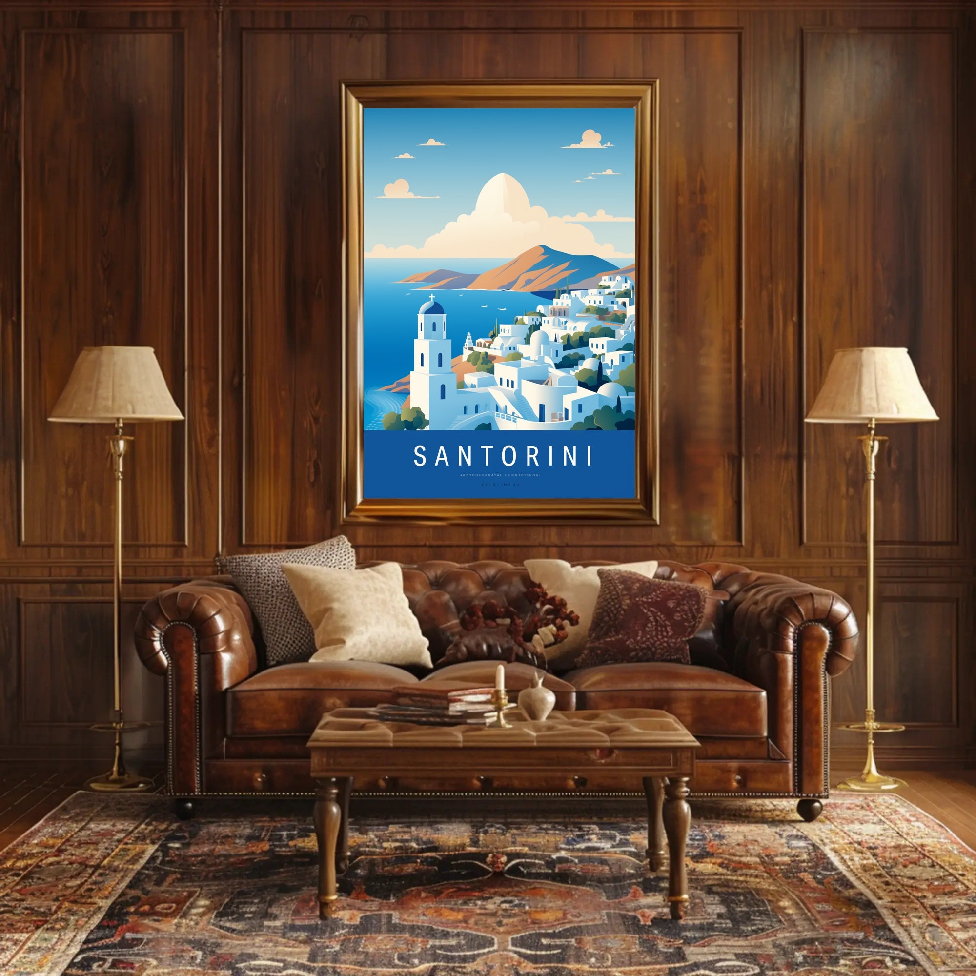 Santorini Serenity: Modern Minimalist Travel Poster PosterGoat