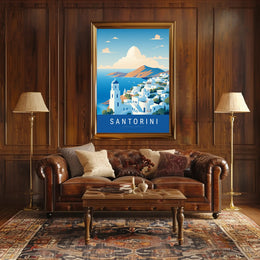 Santorini Serenity: Modern Minimalist Travel Poster PosterGoat