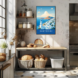 Santorini Serenity: Modern Minimalist Travel Poster PosterGoat