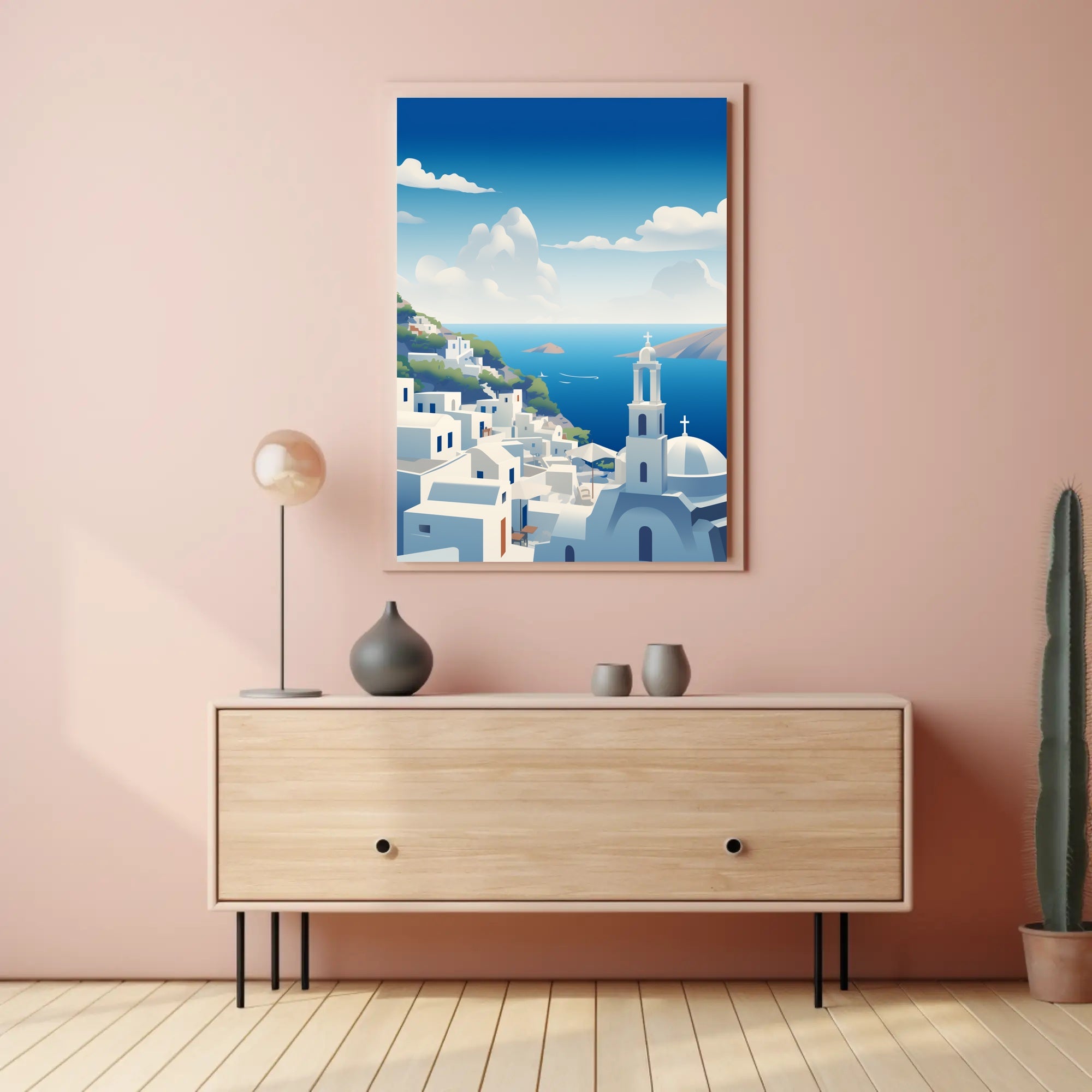 Santorini Tranquil Escape: Greek Island Travel Poster PosterGoat