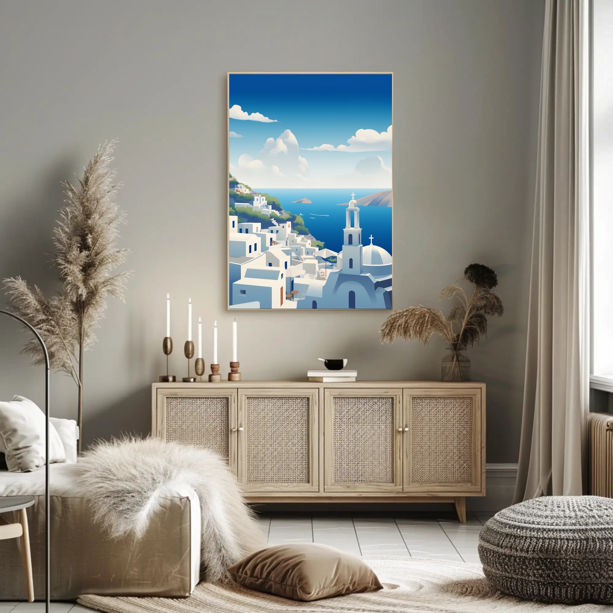 Santorini Tranquil Escape: Greek Island Travel Poster PosterGoat