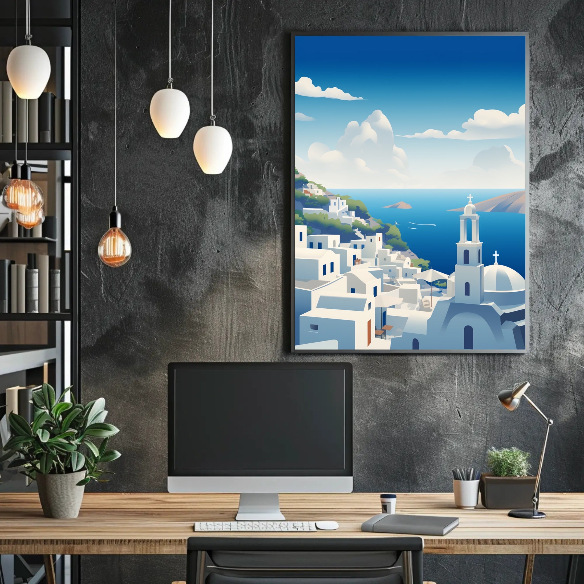 Santorini Tranquil Escape: Greek Island Travel Poster PosterGoat