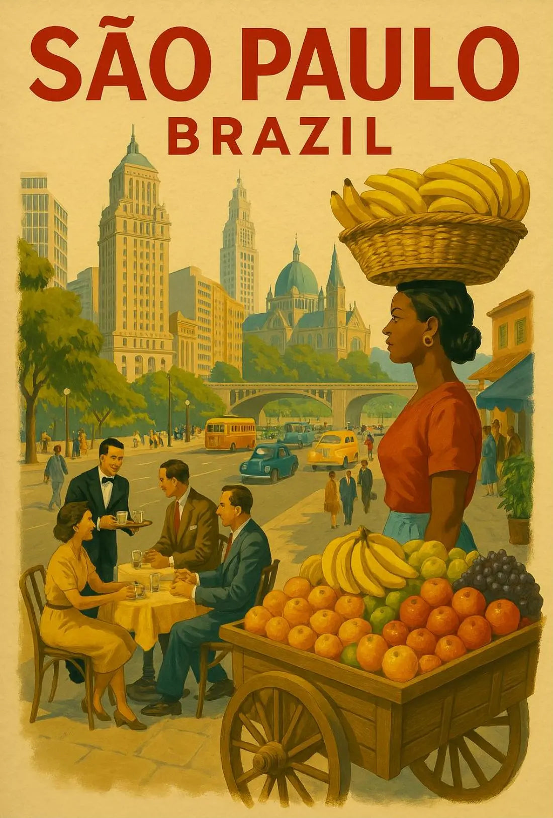 São Paulo City Life Vintage Travel Poster PosterGoat