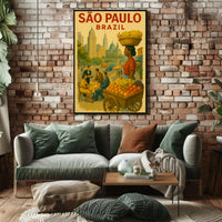 São Paulo City Life Vintage Travel Poster PosterGoat