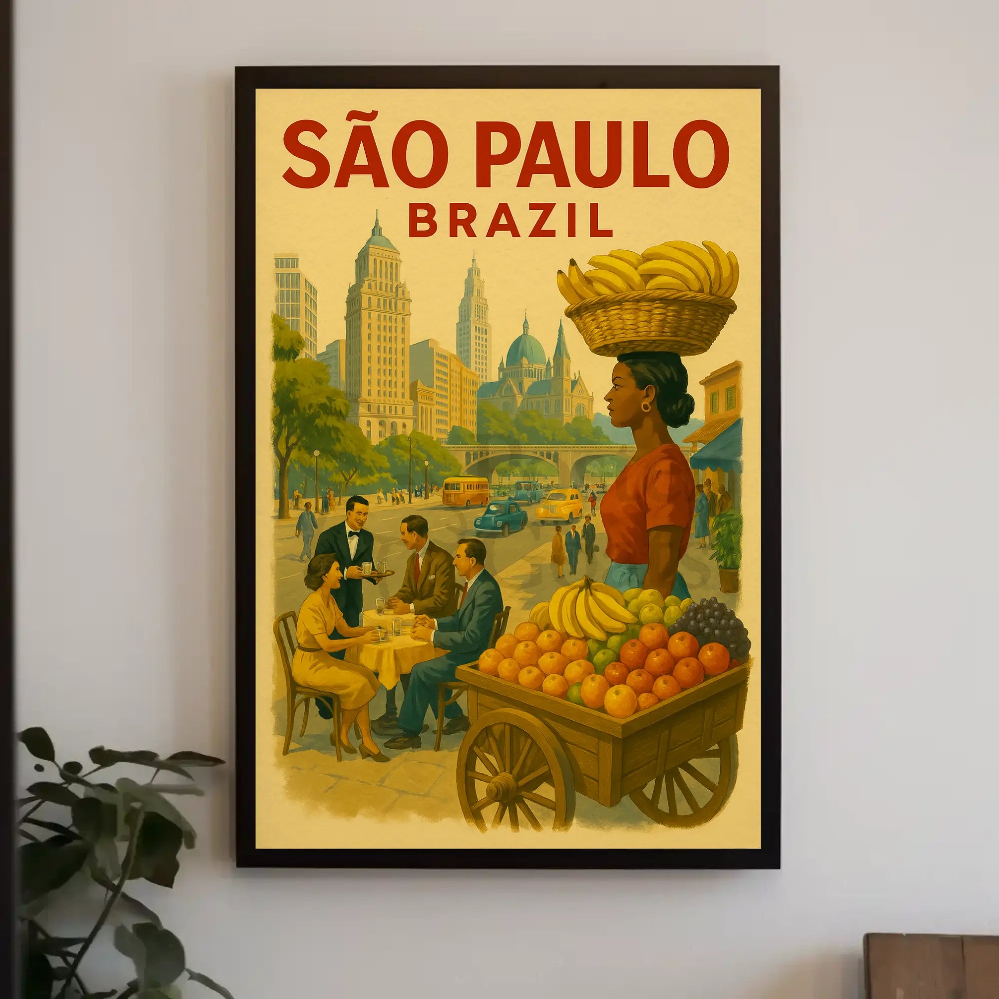São Paulo City Life Vintage Travel Poster PosterGoat