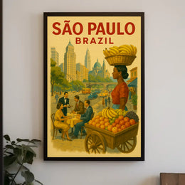 São Paulo City Life Vintage Travel Poster PosterGoat