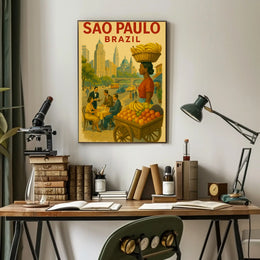 São Paulo City Life Vintage Travel Poster PosterGoat