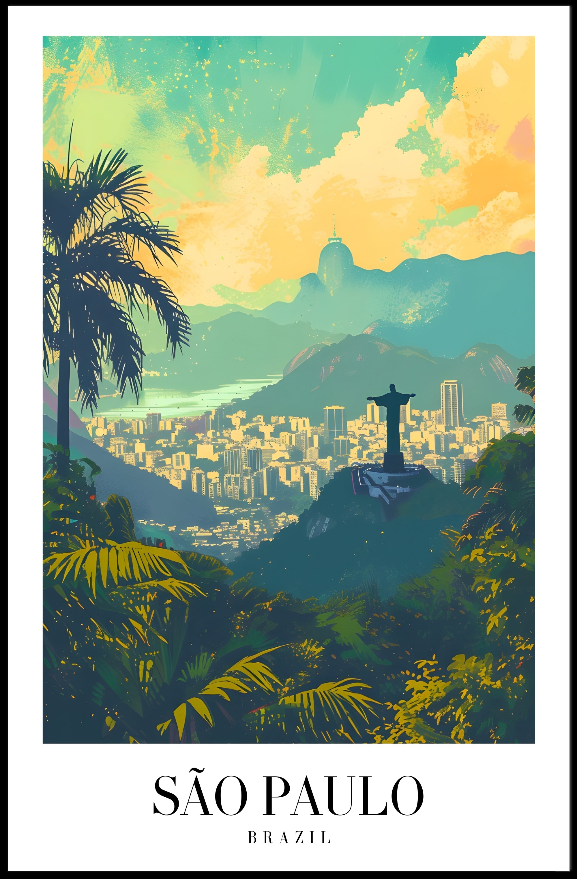 São Paulo Vibrant Cityscape with Redeemer Statue Urban Poster PosterGoat