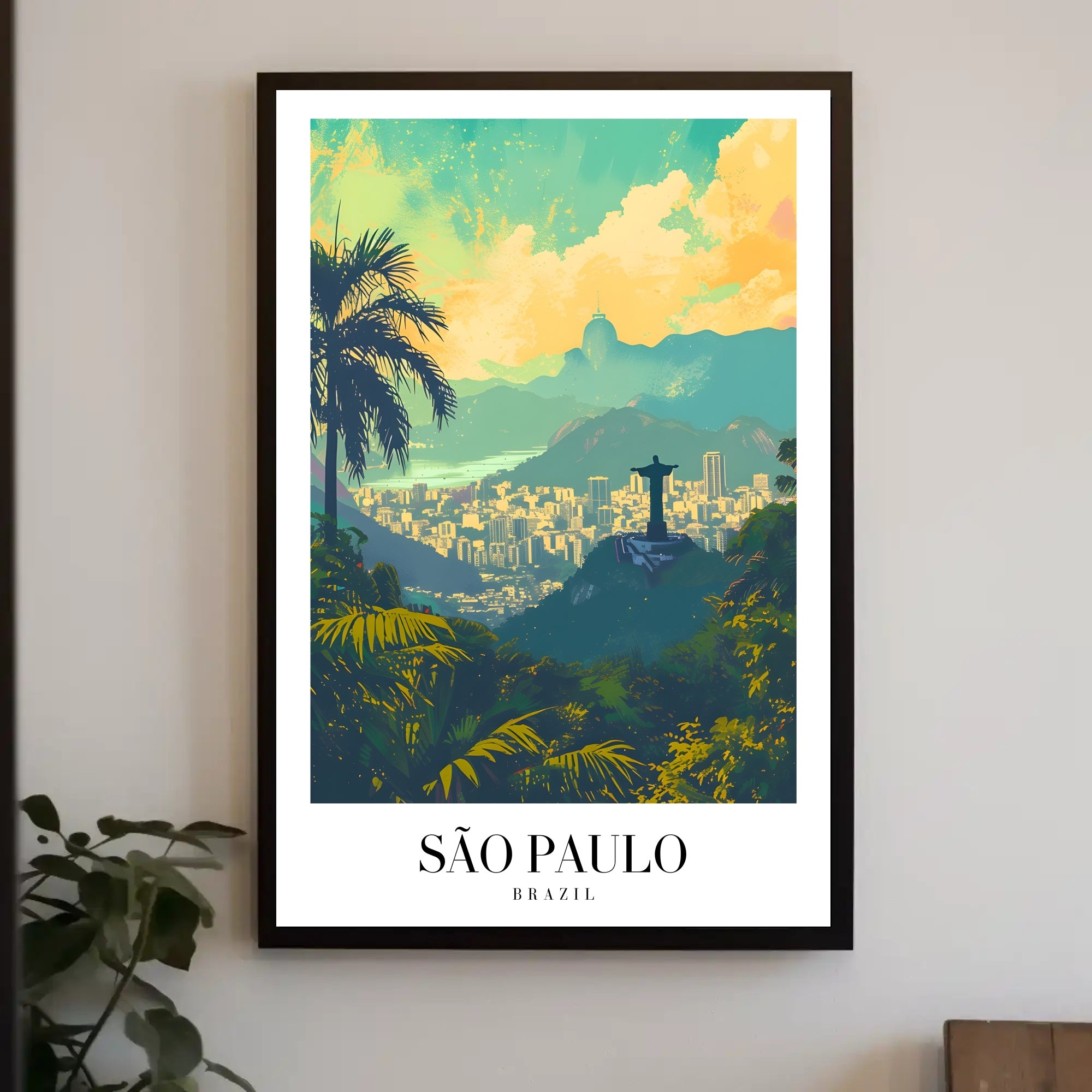 São Paulo Vibrant Cityscape with Redeemer Statue Urban Poster PosterGoat