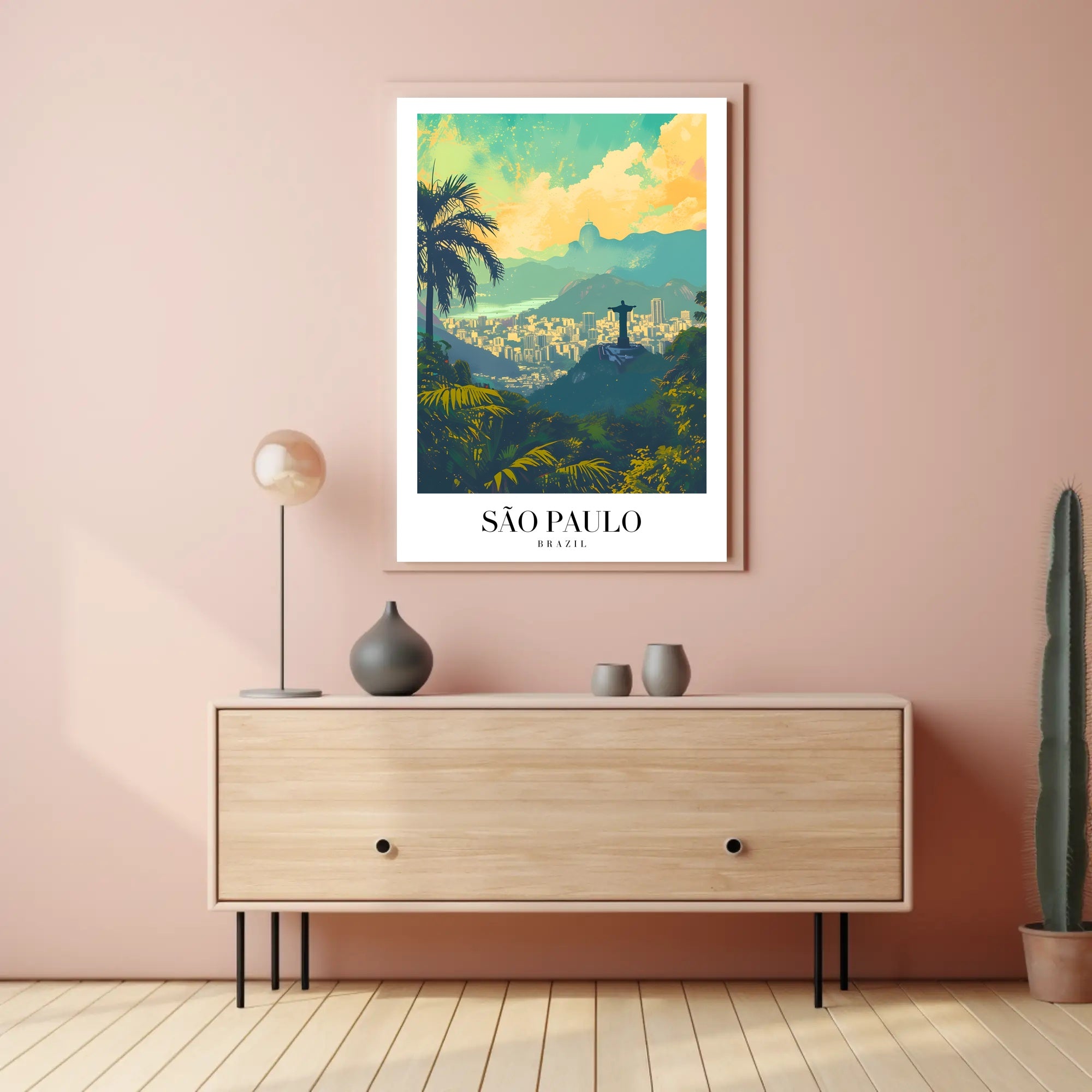 São Paulo Vibrant Cityscape with Redeemer Statue Urban Poster PosterGoat