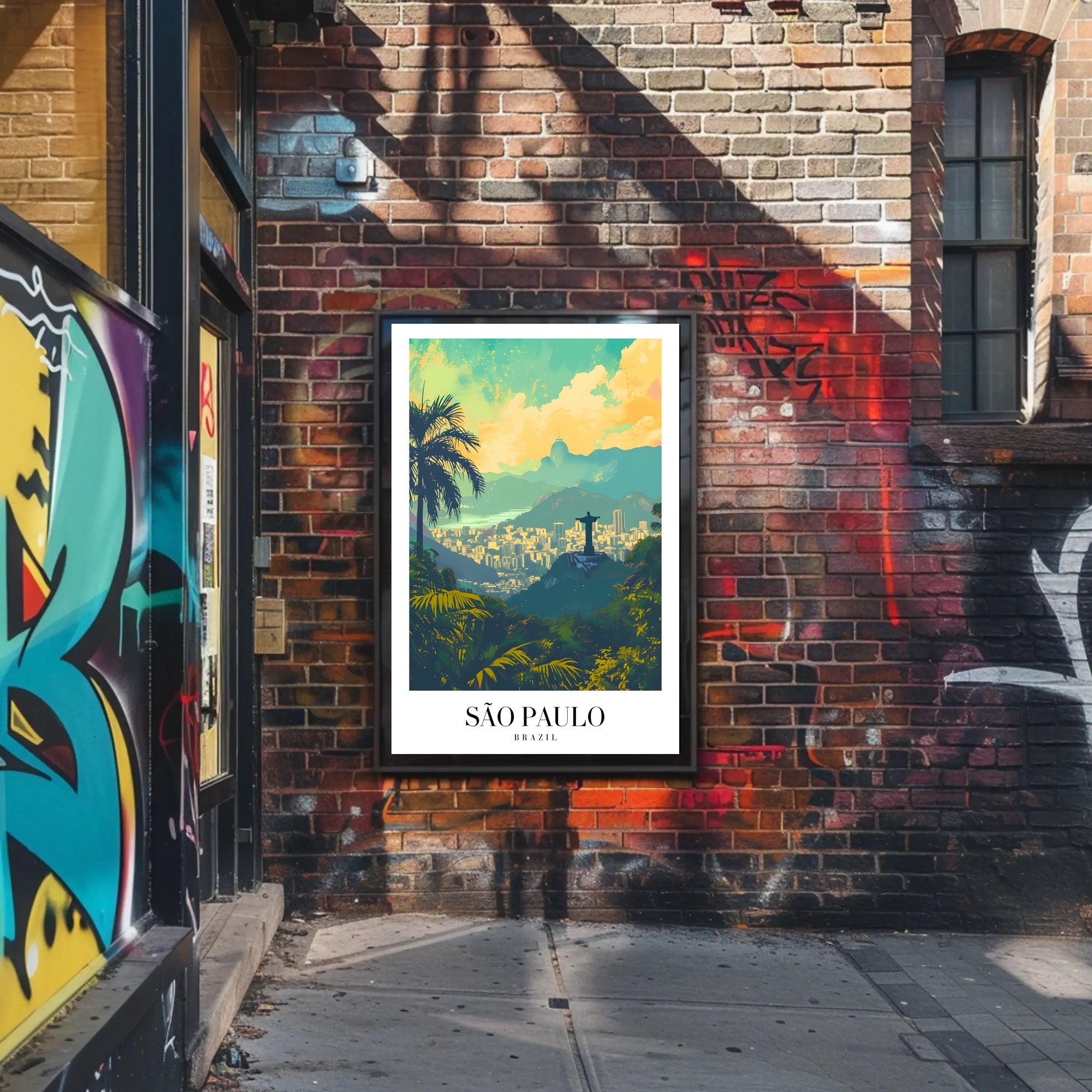 São Paulo Vibrant Cityscape with Redeemer Statue Urban Poster PosterGoat