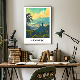São Paulo Vibrant Cityscape with Redeemer Statue Urban Poster PosterGoat