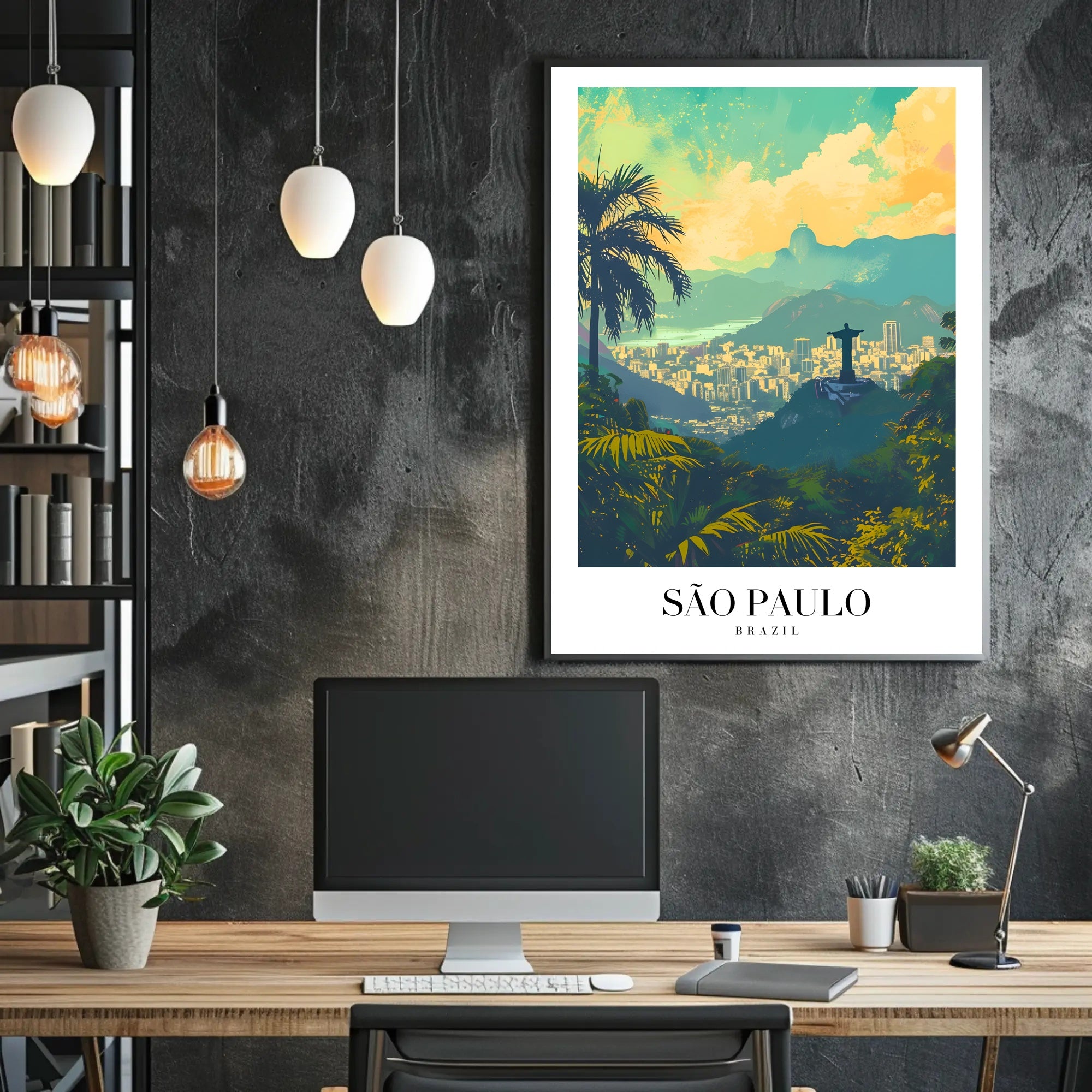 São Paulo Vibrant Cityscape with Redeemer Statue Urban Poster PosterGoat
