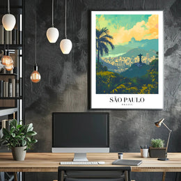 São Paulo Vibrant Cityscape with Redeemer Statue Urban Poster PosterGoat