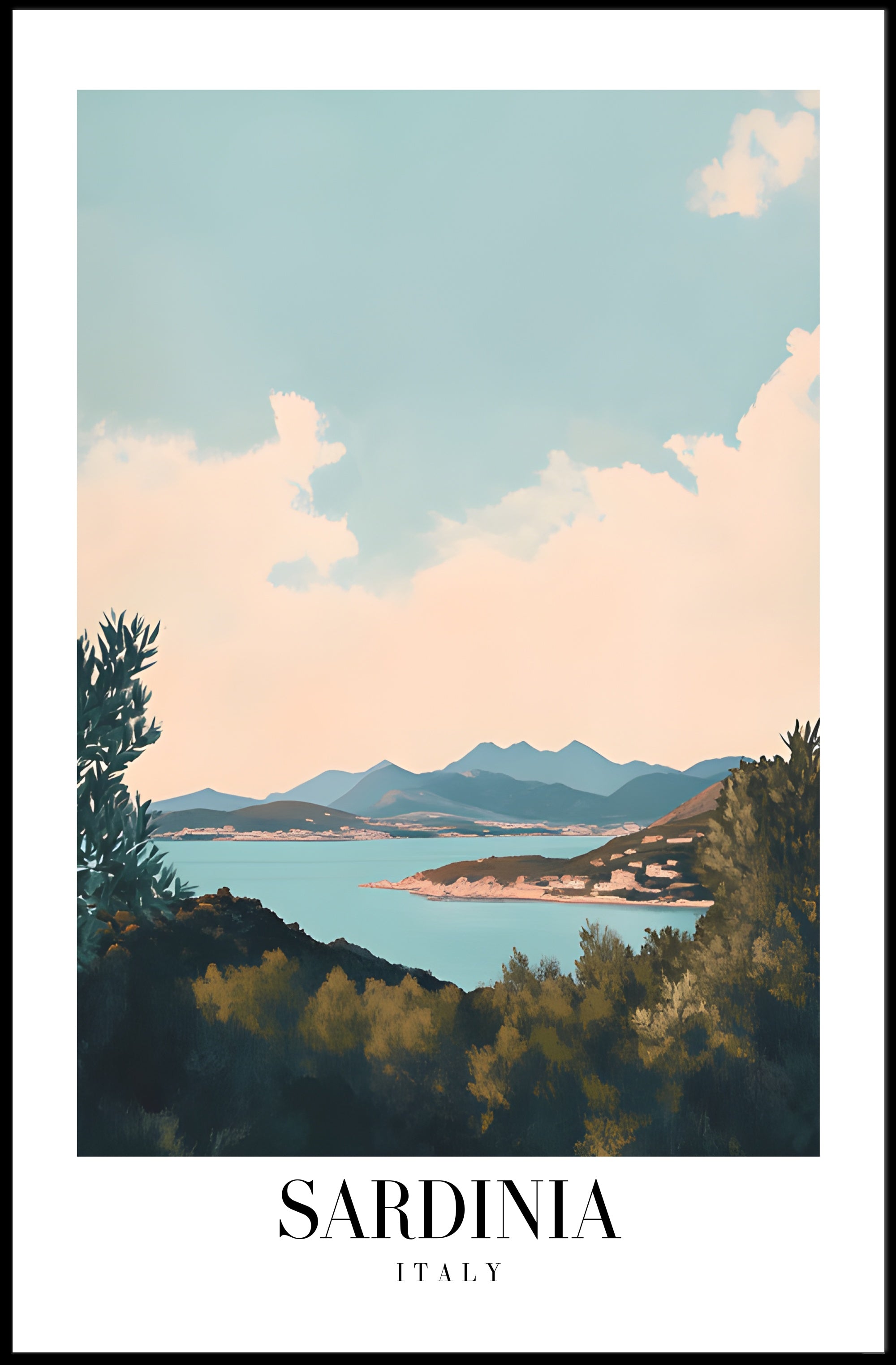 Sardinia Coastal View Vintage Travel Poster PosterGoat