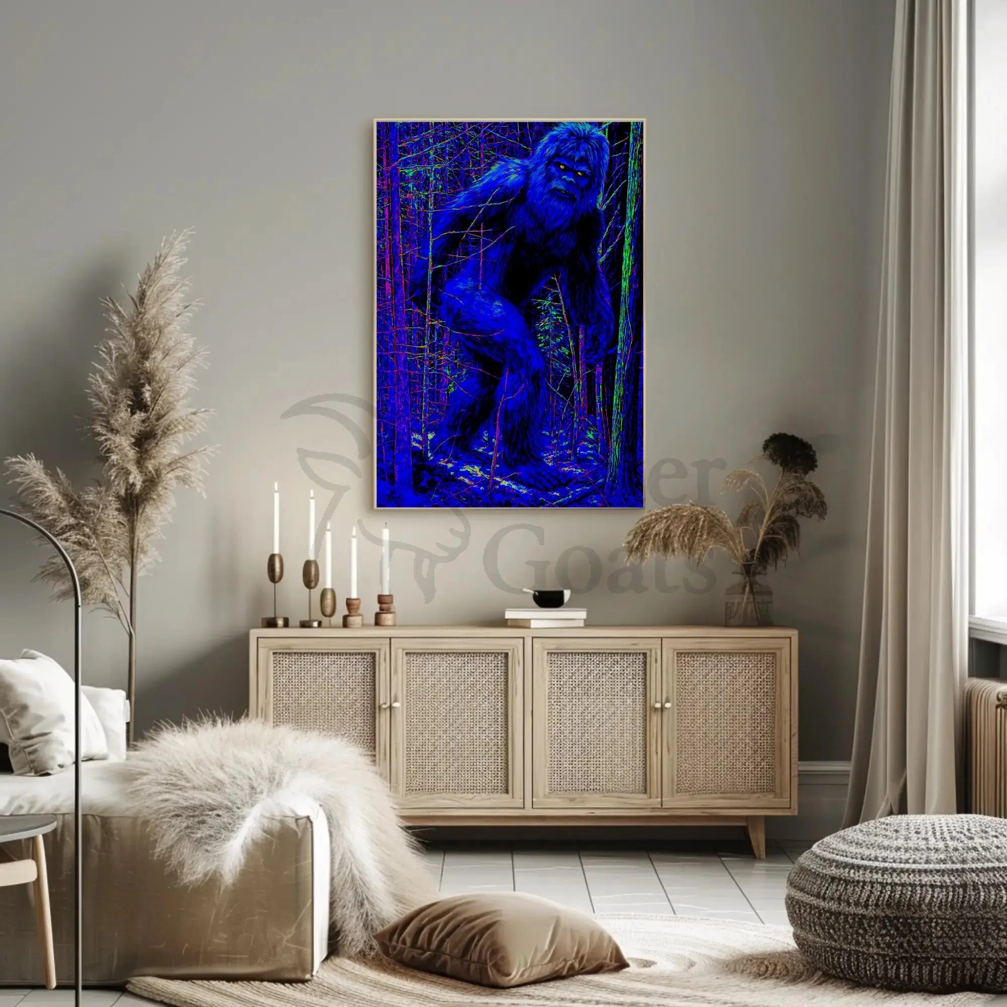 Sasquatch Sightings in Neon Forest Artistic Poster PosterGoat