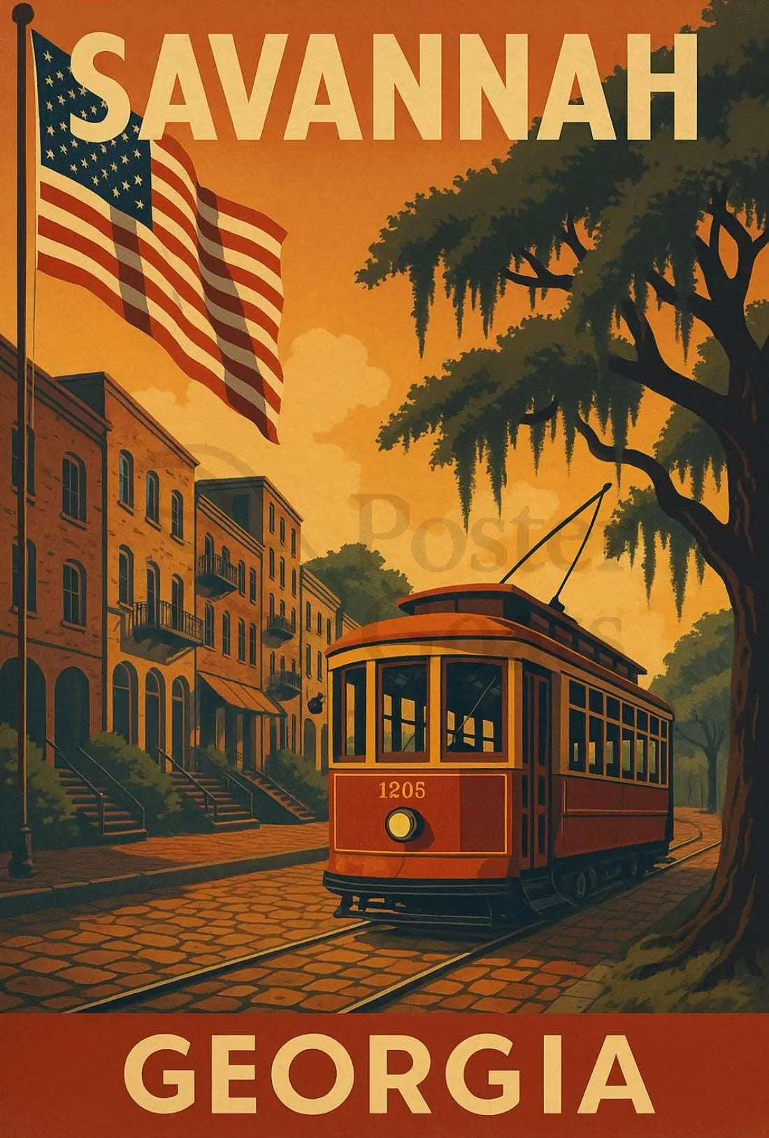 Savannah Georgia Vintage Travel Art Poster PosterGoat