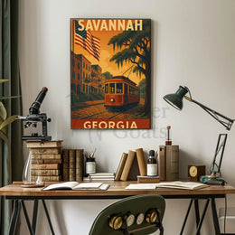 Savannah Georgia Vintage Travel Art Poster PosterGoat