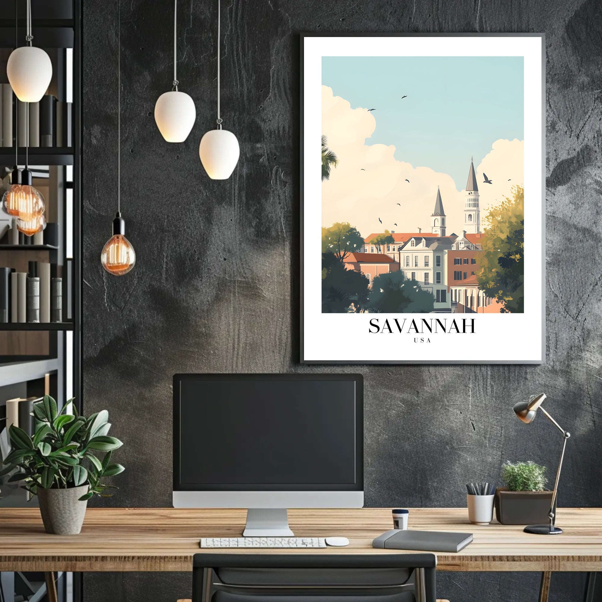 Savannah Skyline Charm Urban or Cityscape Poster PosterGoat