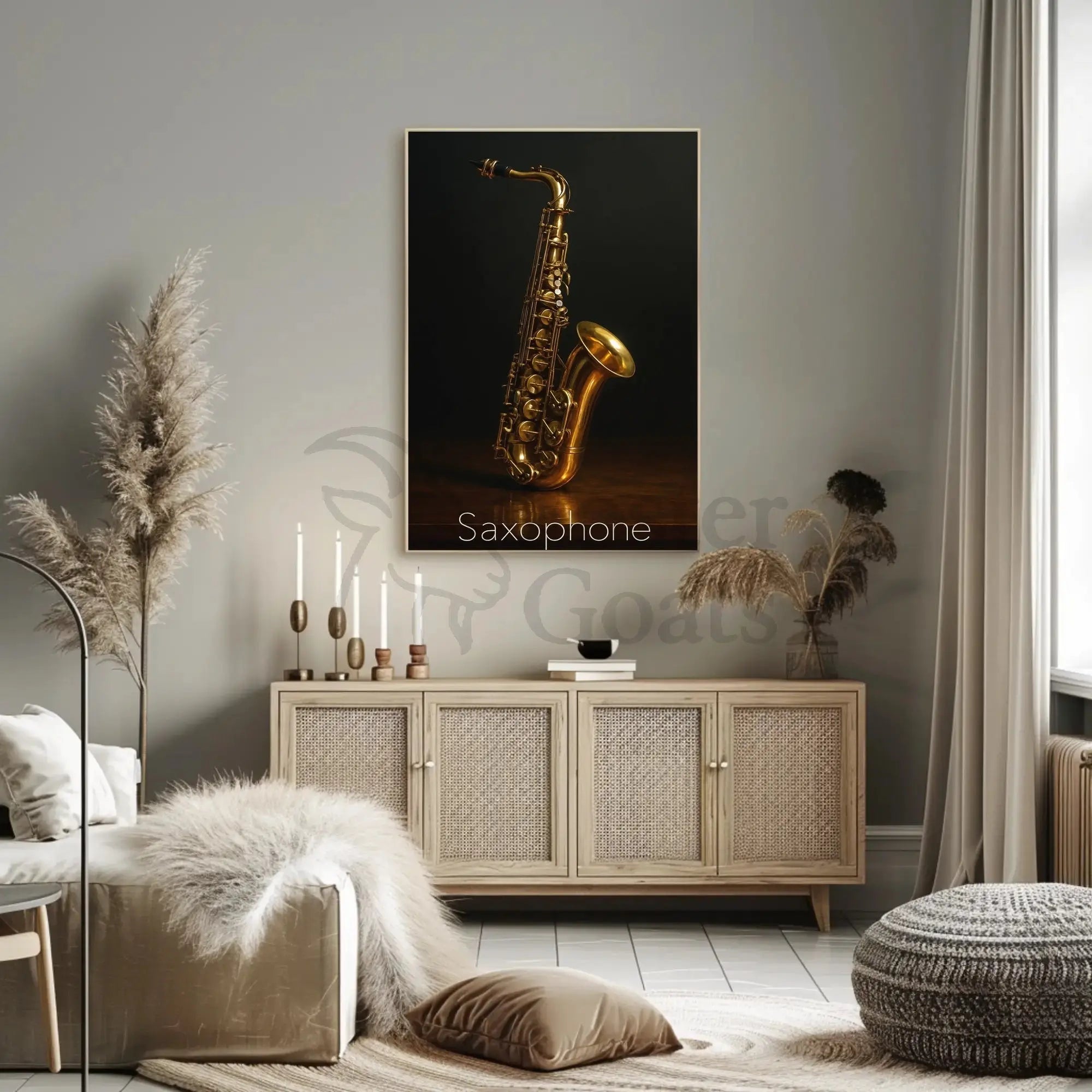 Saxophone Elegance Photorealistic Jazz Artistic or Pop Culture Poster PosterGoat