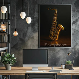 Saxophone Elegance Photorealistic Jazz Artistic or Pop Culture Poster PosterGoat